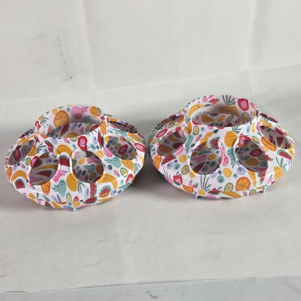 ImPECKables Plastic Poultry Feeder Base Fruit Pattern Lot of 2 Chick Feeders
